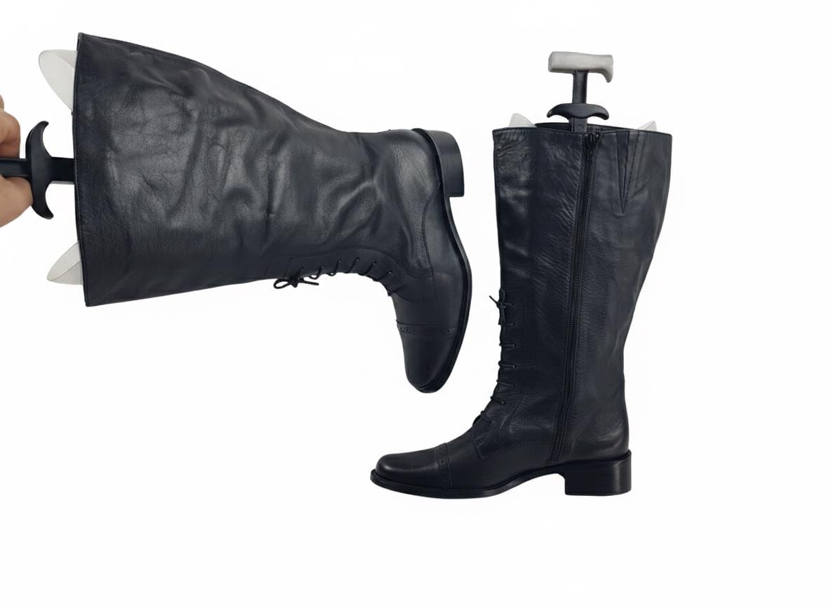 Italian Leather Lace-up Knee-high Boots: Y2K Vintage Black, Cide