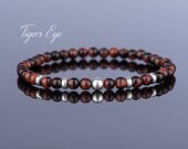 Natural Red Tigers Eye Bracelet, Sterling Silver Beaded Bracelet, Dainty Red Gemstone Jewellery, Healing Bracelet, Perfect Gift