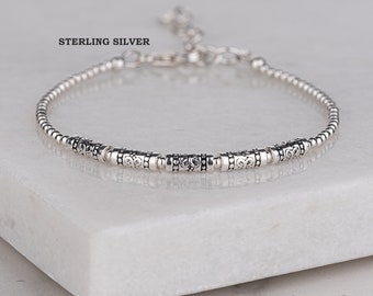 Sterling Silver Tube Bracelet, S925 Plain Silver Beaded Bracelet, Silver Stacking Bracelet, Minimalist Silver Jewellery, Gift for Women