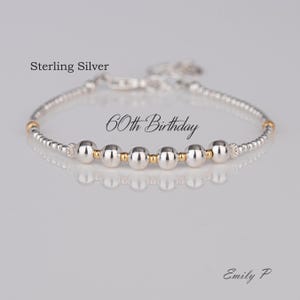 60th Birthday Gift, Sterling Silver 6 Bead Bracelet, 60th Jewellery, Minimalist Jewelry, Milestone Bracelet, Birthday Gift For Women