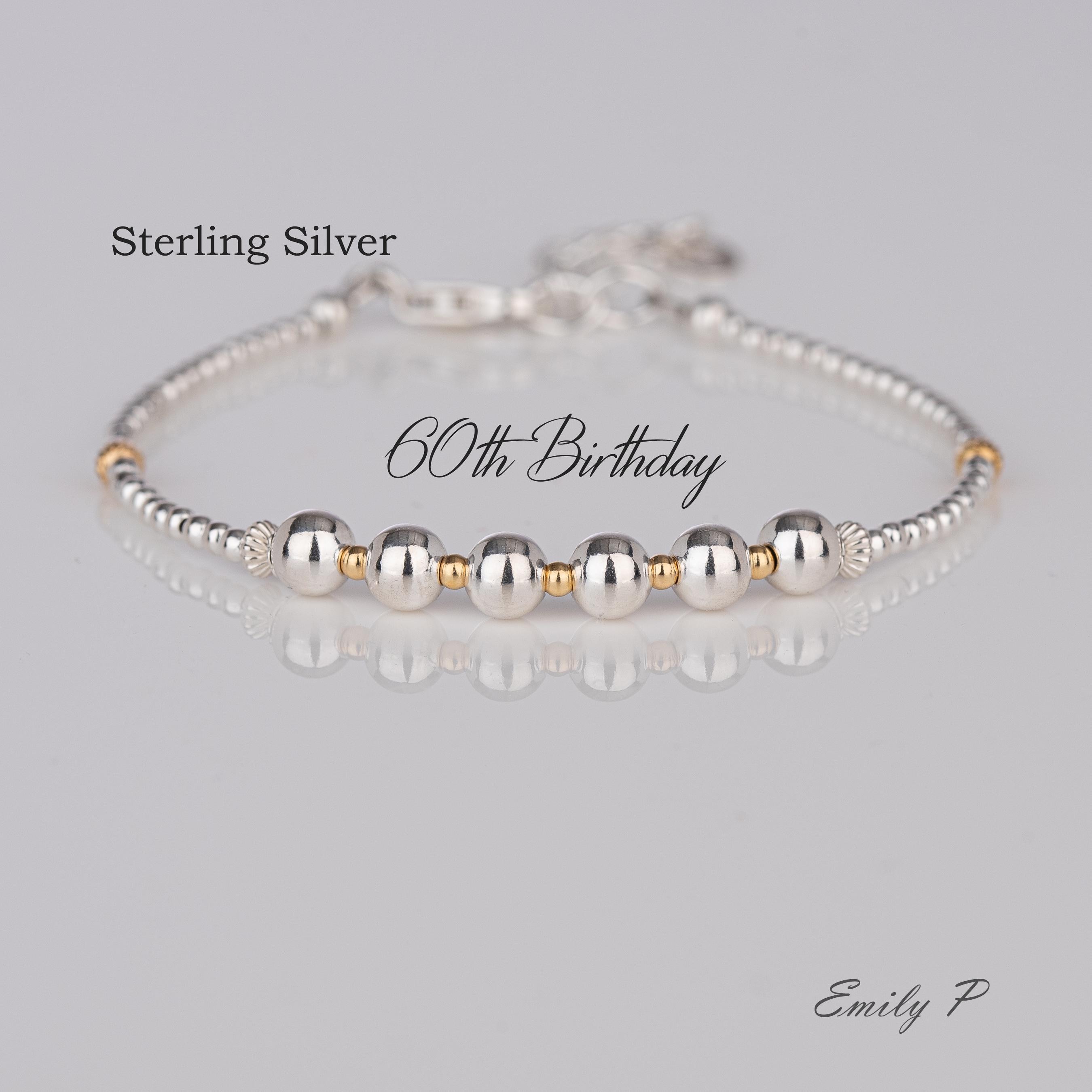 60th Birthday Gift, Sterling Silver 6 Bead Bracelet, 60th Jewellery, Minimalist Jewelry, Milestone Bracelet, Birthday Gift For Women