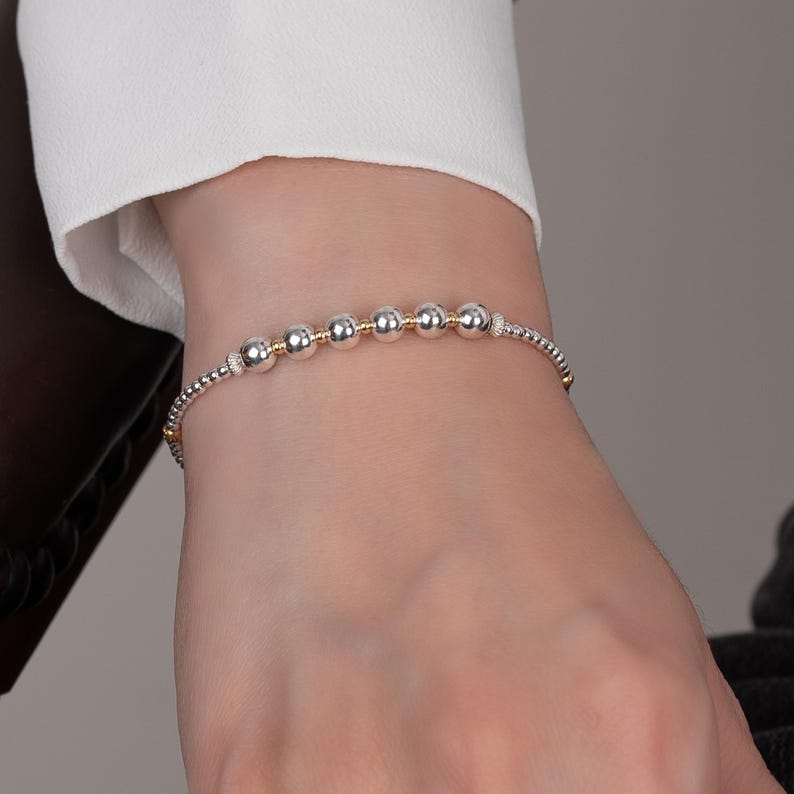 60th Birthday Gift, Sterling Silver 6 Bead Bracelet, 60th Jewellery, Minimalist Jewelry, Milestone Bracelet, Birthday Gift For Women Bild 4