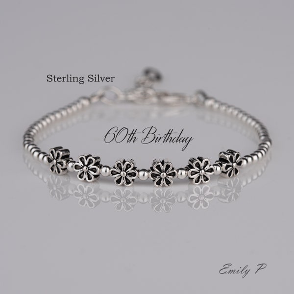 60th Birthday Gift, Sterling Silver 6 Daisy Flower Bracelet, 60th Jewellery, Minimalist Jewelry, Milestone Bracelet, Birthday Gift For Women