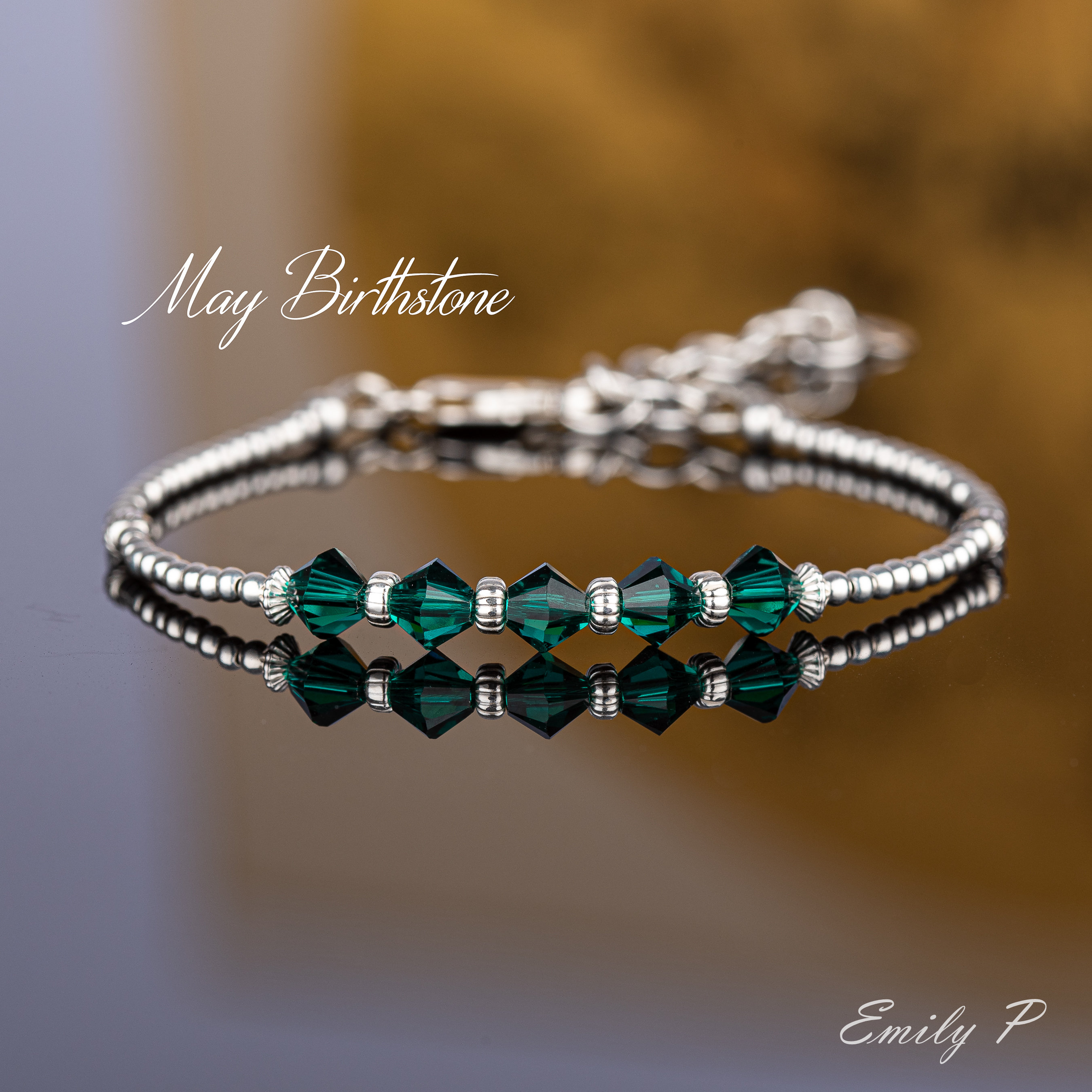 May Birthstone Bracelet Swarovski Emerald Green Crystals