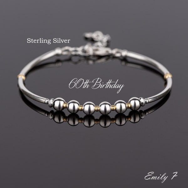 60. Geburtstagsgeschenk, Sterling Silber 6 Perlen Armband, 60. Schmuck, minimalistischer Schmuck, Meilenstein-Armband, Geburtstagsgeschenk für Frauen