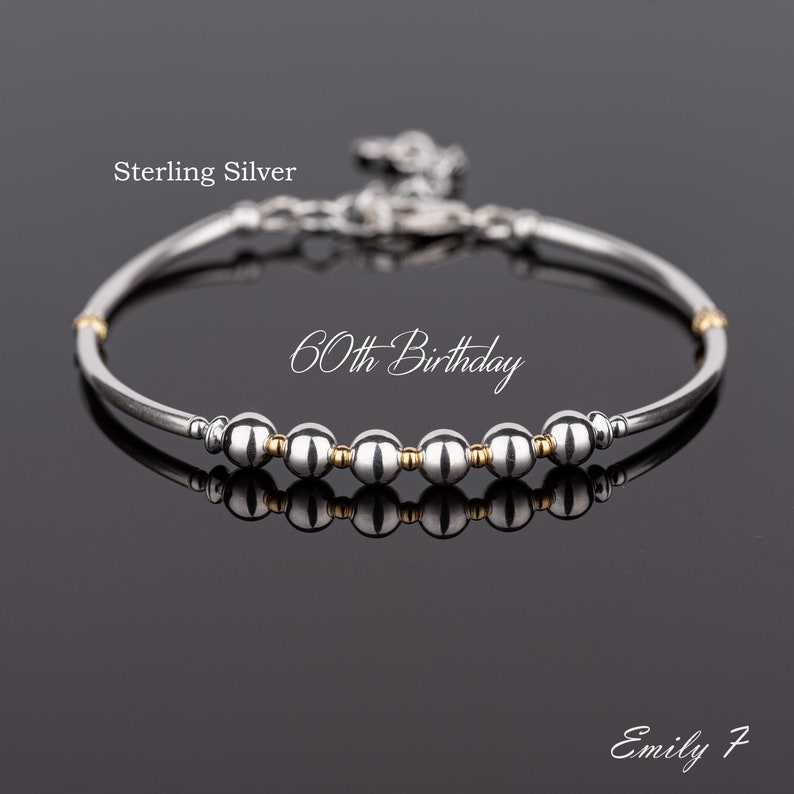 60th Birthday Gift, Sterling Silver 6 Bead Bracelet, 60th Jewellery, Minimalist Jewelry, Milestone Bracelet, Birthday Gift For Women image 1