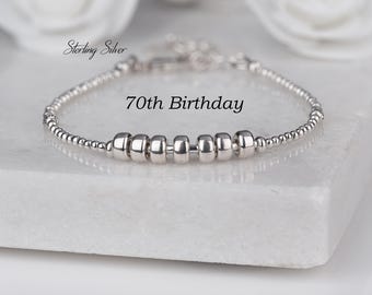 70th Birthday Gift, Sterling Silver 7 Ring Bracelet, 70th Jewellery, Minimalist Jewelry, Milestone Bracelet, Birthday Gift For Women