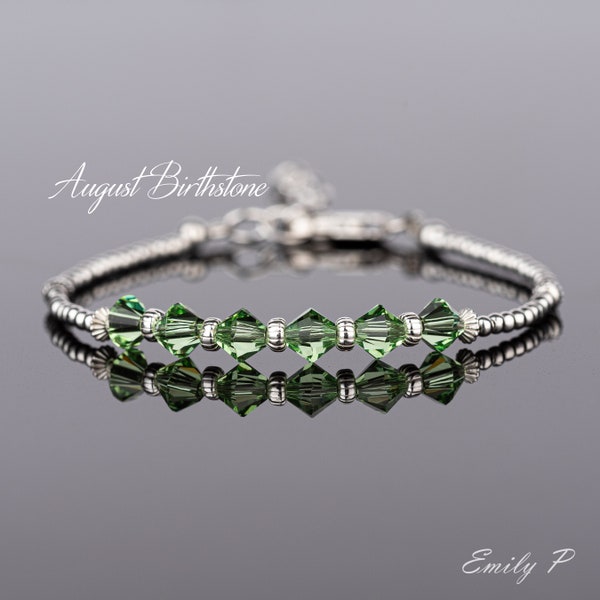 August Birthstone Bracelet, Swarovski Peridot Crystals,  Sterling Silver Beaded Bracelet, Peridot Crystal Jewellery, Birthday Gift for Women