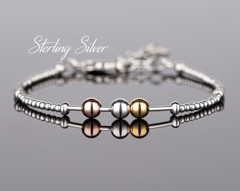 30th Birthday Gift, Sterling Silver 3 Tone Bracelet, Minimalist Silver Jewellery, 30th Jewellery, Milestone Bracelet,Birthday Gift For Women