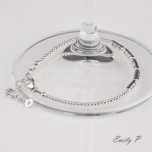 Sterling Silver Tube Bracelet, S925 Plain Silver Beaded Bracelet, Silver Stacking Bracelet, Minimalist Silver Jewellery, Gift for Women 画像 2