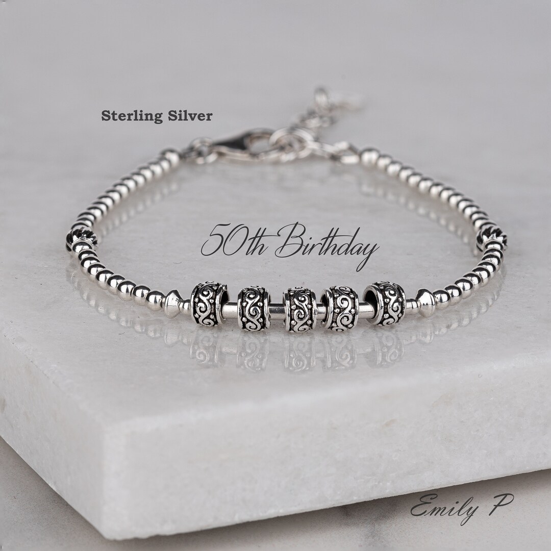 50th Birthday Gift, Sterling Silver 5 Ring Bracelet, 50th Jewellery 