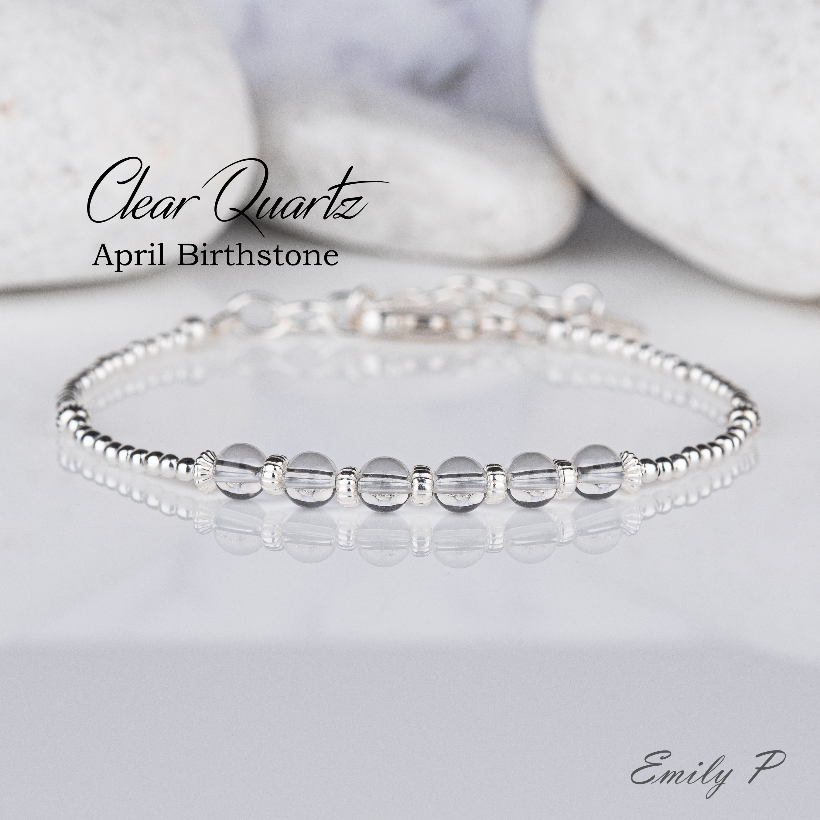 April Birthstone Bracelet Natural Clear Quartz Bracelet Etsy