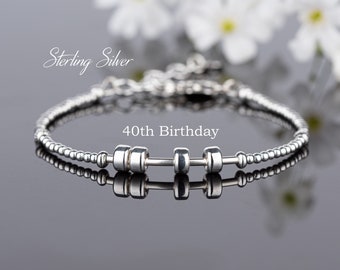 40th Birthday Gift, Sterling Silver 4 Ring Bracelet, 40th Jewelry, Minimalist Silver Jewellery, Milestone Bracelet, Birthday Gift For Women