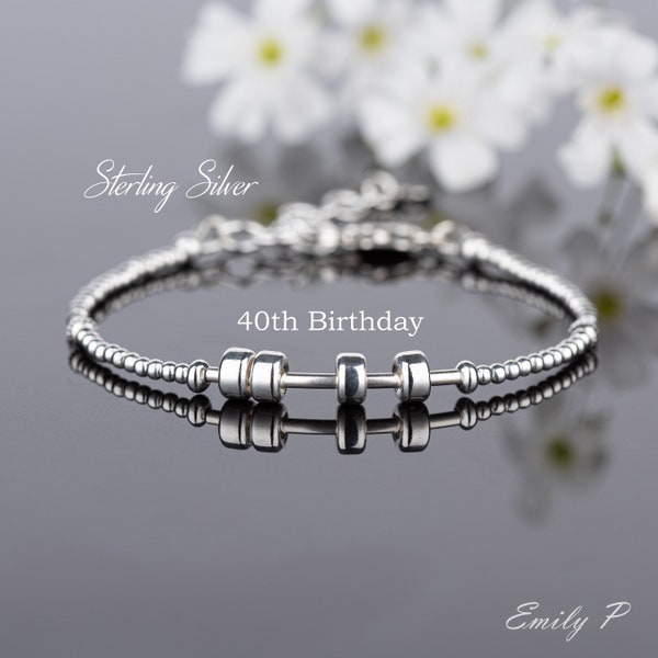 Cadeau de 40e anniversaire, Bracelet 4 anneaux en argent sterling, Bijoux 40e, Bijoux en argent minimalistes, Bracelet jalon, Cadeau d'anniversaire pour femme