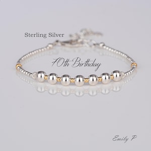 70th Birthday Gift, Sterling Silver 7 Bead Bracelet, 70th Jewellery, Minimalist Jewelry, Milestone Bracelet, Birthday Gift For Women