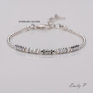 Sterling Silver Tube Bracelet, S925 Plain Silver Beaded Bracelet, Silver Stacking Bracelet, Minimalist Silver Jewellery, Gift for Women 画像 4