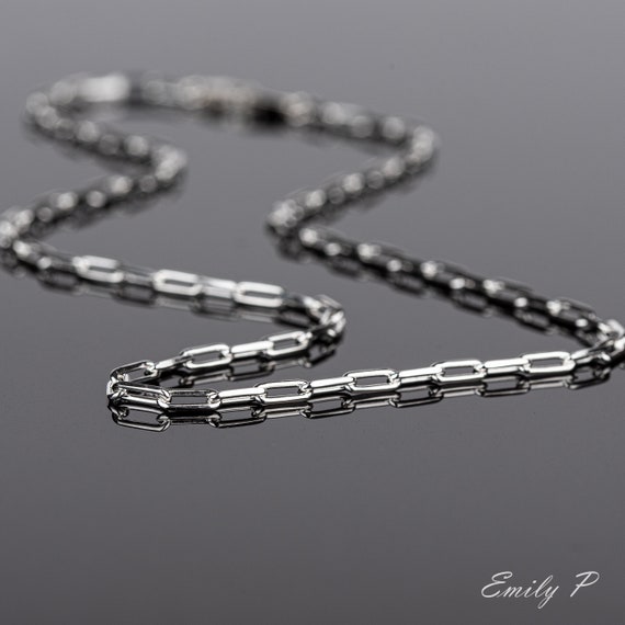 Sterling Silver Paper Clip Chain Necklace, S925 Silver Long Sterling Silver Paper Clip Chain Necklace, S925 Silver Long