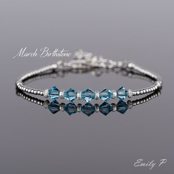 Amazon.com: Shaded Aquamarine Bracelet, Delicate March Birthstone Jewelry,  Sterling Silver PlatedRose Gold FilledFilled Filled Faceted Beads 3mm 7  inches by Gemswholesale : Clothing, Shoes & Jewelry