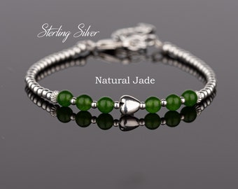 Dainty Natural Jade Bracelet, Sterling Silver Jade Jewelry