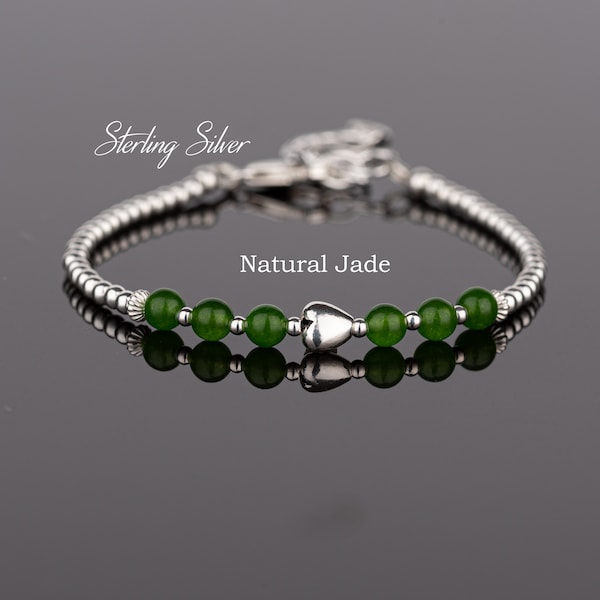 Dainty Natural Jade Bracelet, Sterling Silver Jade Bracelet, S925 Green Gemstone Bracelet ,Healing Bracelet, Jade Jewellery, Gift for Women