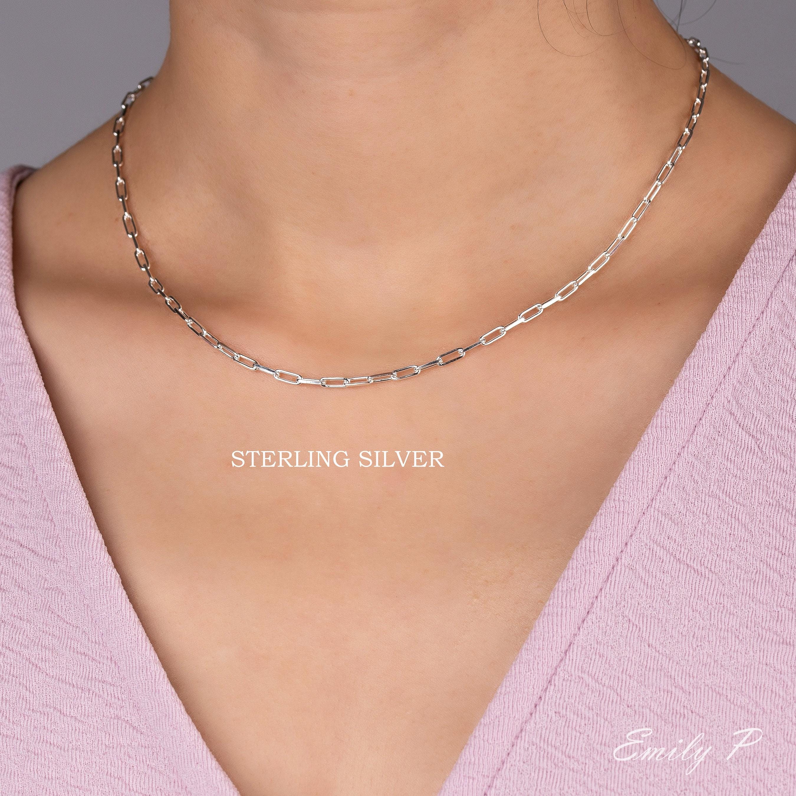 韓国発【ROAJU】[silver925] daily clip chain necklace☆追跡付 Sterling Silver Paper Clip Chain Necklace, S925 Silver Long