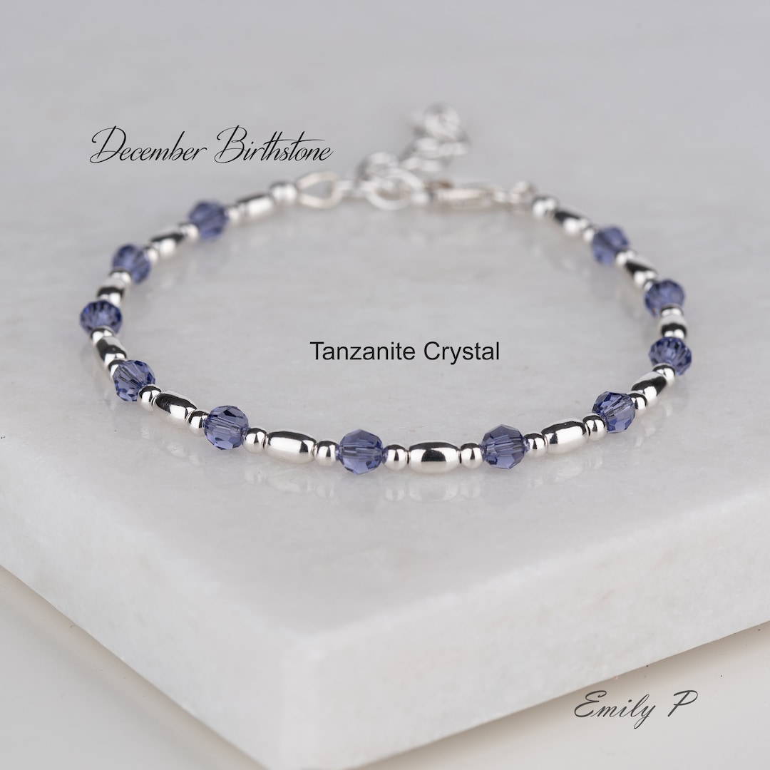 December Birthstone Bracelet, Sterling Silver Tanzanite Crystal