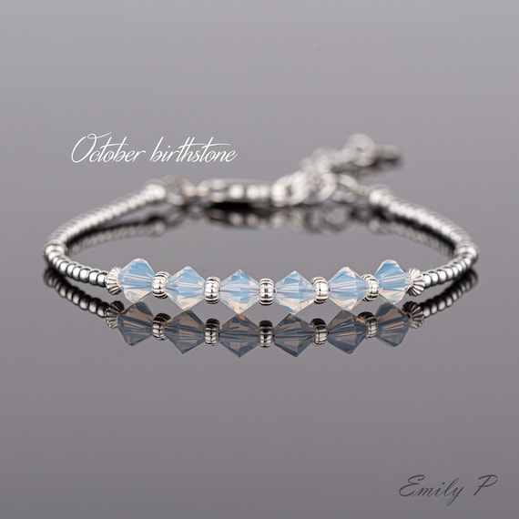 October Birthstone Bracelet Swarovski Opal Crystals Opal Crystal