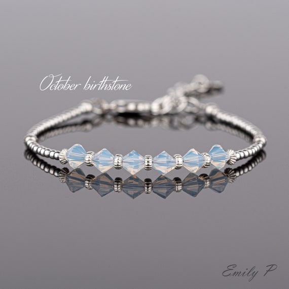 925 Avenue Design Studio Opal Blue Stretch Bracelet – 925 Sterling Silver – October Birthstone
