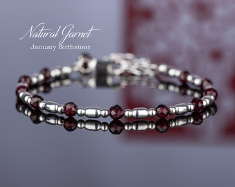 January Birthstone Bracelet, Dainty Natural Garnet Bracelet, Sterling Silver Garnet Bracelet, Red Gemstone Jewellery,Birthday Gift For Women