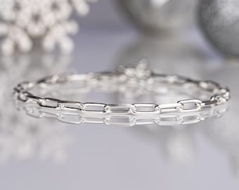 Sterling Silver Paper Clip Chain Bracelet: Minimalist Link Jewelry