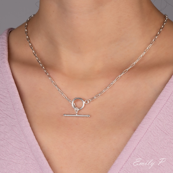 T-Bar Drop Chain Necklace - Silver