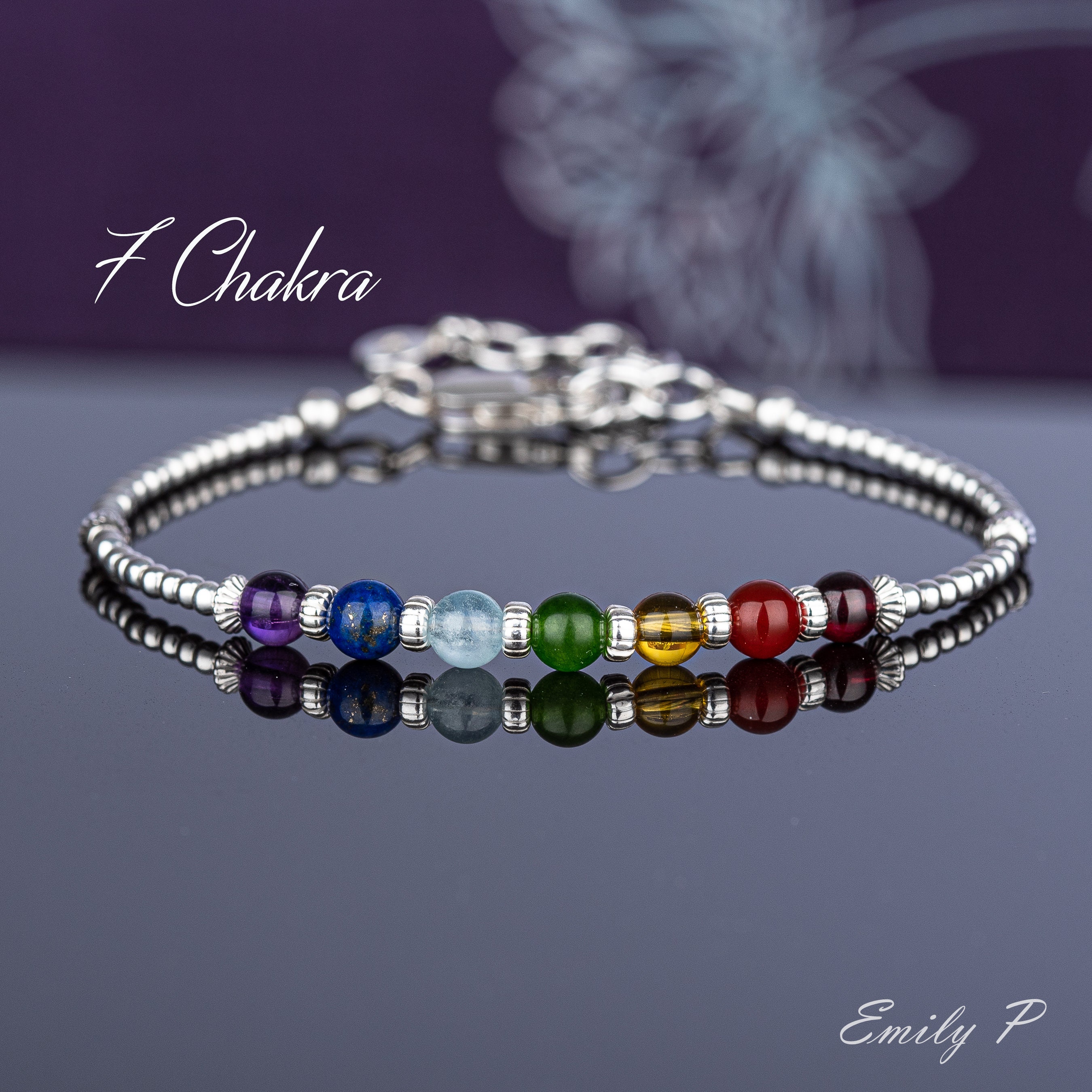 Dainty Chakra Bracelet, 7 Chakra Bracelet, Sterling Silver Chakra Bra…