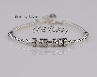 60th Birthday Gift, Sterling Silver 6 Ring Bracelet, 60th Jewellery, Minimalist Jewelry, Milestone Bracelet, Birthday Gift For Women