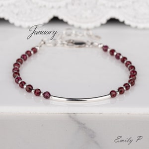 January Birthstone Bracelet, Natural Garnet Bracelet, Sterling Silver Beaded Bracelet, Garnet Gemstone Jewellery, Birthday Gift For Women