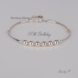 60th Birthday Gift, Sterling Silver 6 Bead Bracelet, 60th Jewellery, Minimalist Jewelry, Milestone Bracelet, Birthday Gift For Women