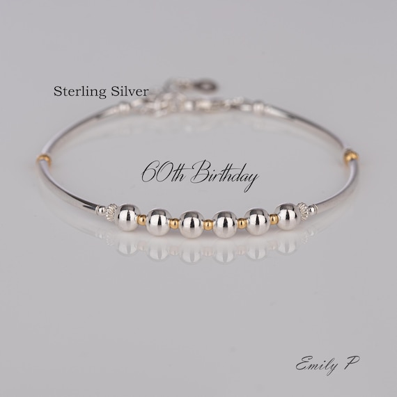 60th Birthday Gift, Sterling Silver 6 Bead Bracelet, 60th Jewellery, Minimalist Jewelry, Milestone Bracelet, Birthday Gift For Women