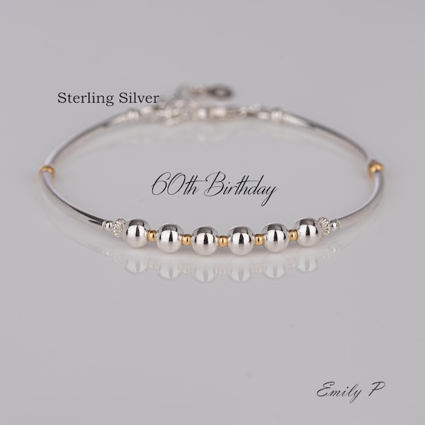60th Birthday Gift, Sterling Silver 6 Bead Bracelet, 60th Jewellery, Minimalist Jewelry, Milestone Bracelet, Birthday Gift For Women