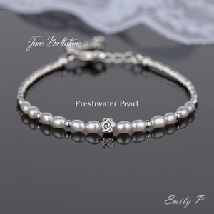 June Birthstone Bracelet, Seed Pearl Bracelet, Dainty Freshwater Pearl Bracelet, Bridal Jewellery, Sterling Silver Bracelet, Gift for Women