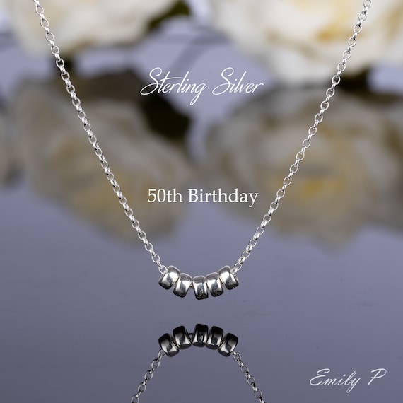 50th Birthday Gift Sterling Silver 5 Ring Necklace 50th