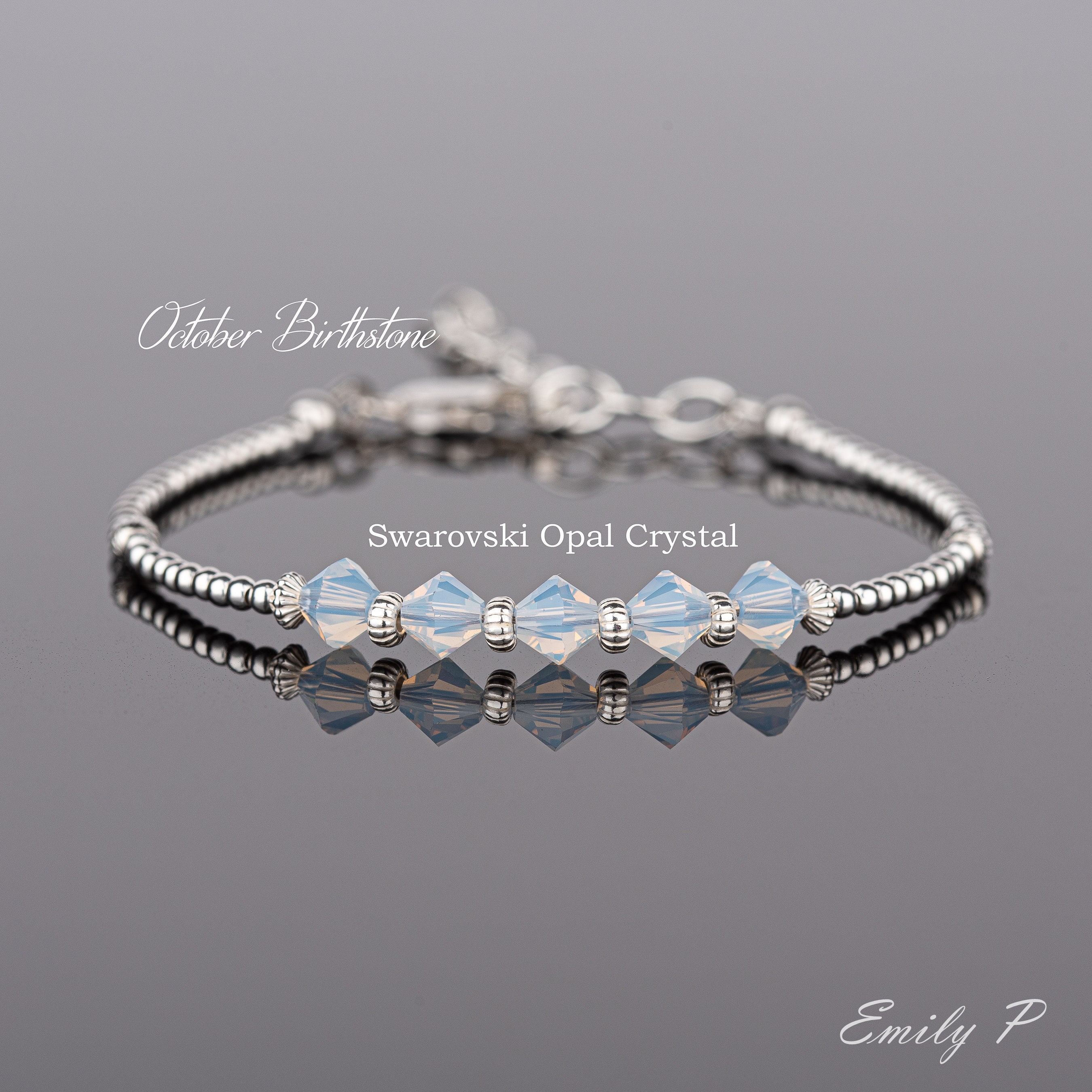 October Birthstone Bracelet, Swarovski Opal Crystals, White Opal Crys…