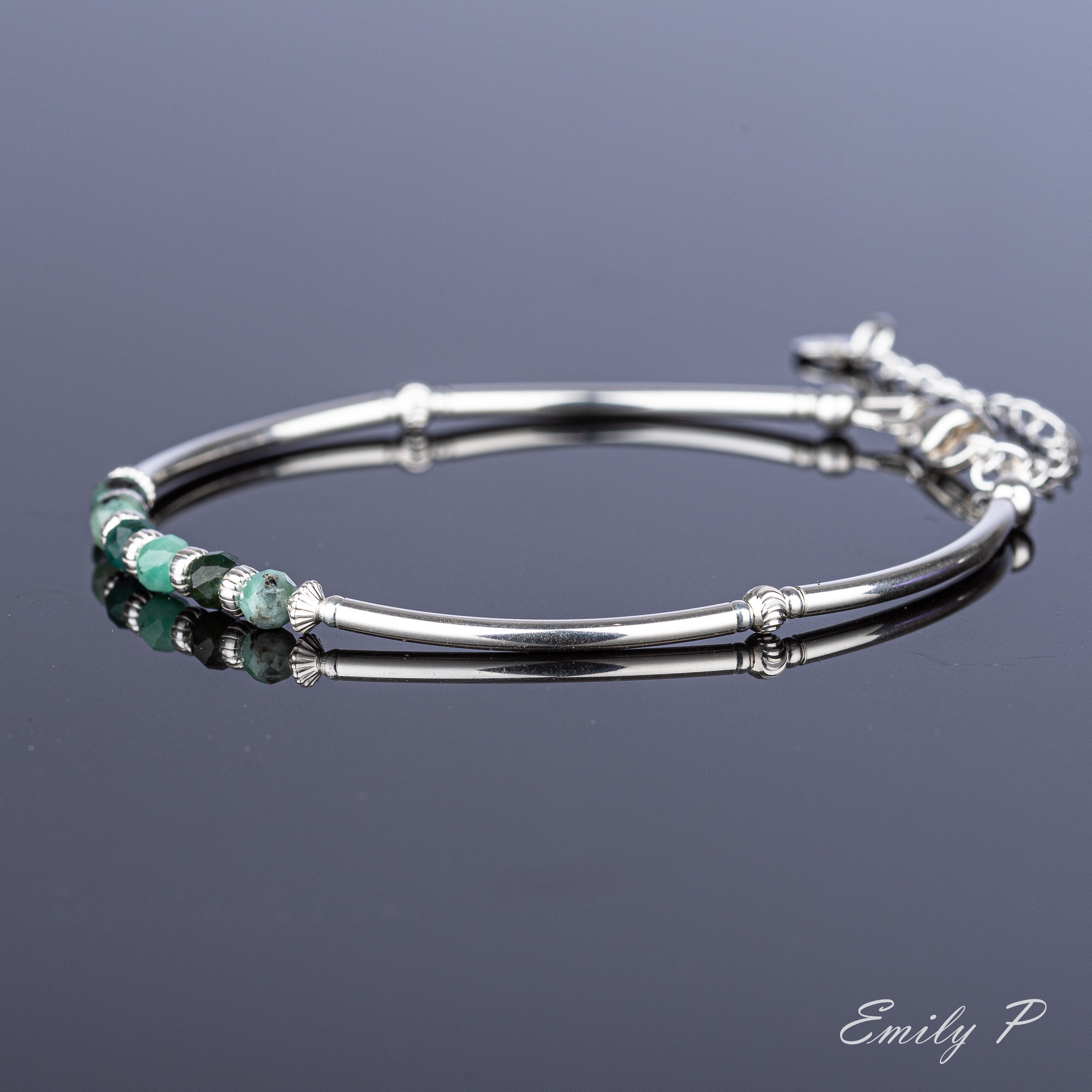 Birthstone Bracelet, Sterling Silver Tube Bracelet,  Women Precious Gemstone Jewellery