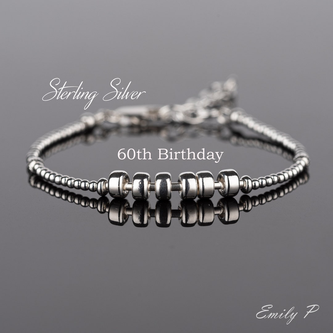60th Birthday Gift, Sterling Silver 6 Ring Bracelet, 60th Jewellery 