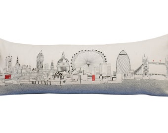 London Skyline Daytime Decorative Embroidered Pillow Scenic