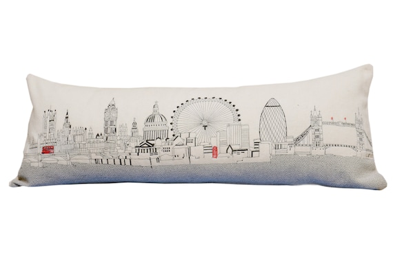 London Skyline Daytime Decorative Embroidered Pillow Scenic
