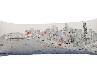 Chicago  Skyline Daytime Decorative Embroidered Pillow Scenic