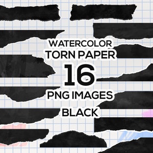 Watercolor Torn Paper Clip Art Black