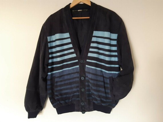 Men's Zaspel Vintage Retro Blue Suede Leather Card