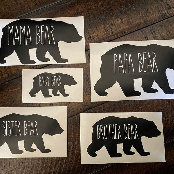 Bear Family Decals | Rae Dunn Inspired Family Bear Decals | Vinyl Sticker for Car, Window, Tumbler, Laptop | Family Sticker, Decal