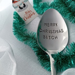Cuillère drôle de cadeau de chienne de joyeux Noël, cuillère de blasphème
