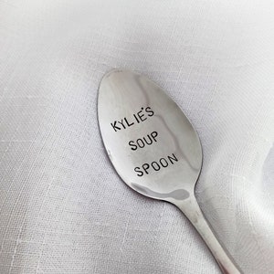 Stainless custom soup spoon, personalized handstamped spoon for soup lovers, stainless spoon gift